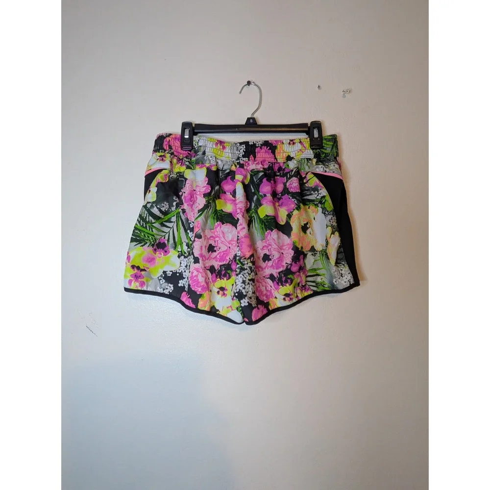 FILA SPORT Womens Running Shorts Large‎ Floral Print Black Mesh Athletic